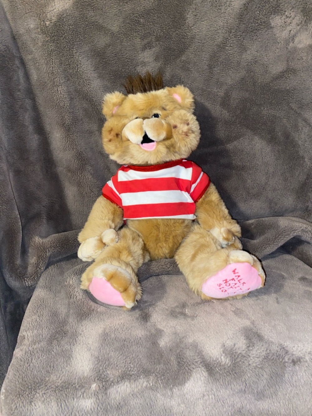 Walk By Faith Not By SigPlush Tan Bear with Red & White Striped Shirt - Kids Toy